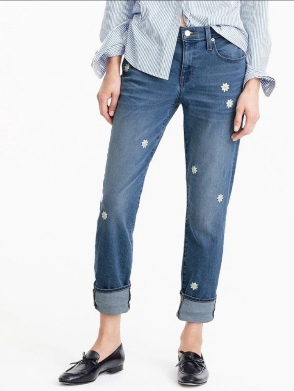 J. Crew | Women's Blue Denim Boyfriend Jeans with Daisy Embroidery, Sz 30